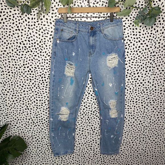 paint splatter boyfriend jeans